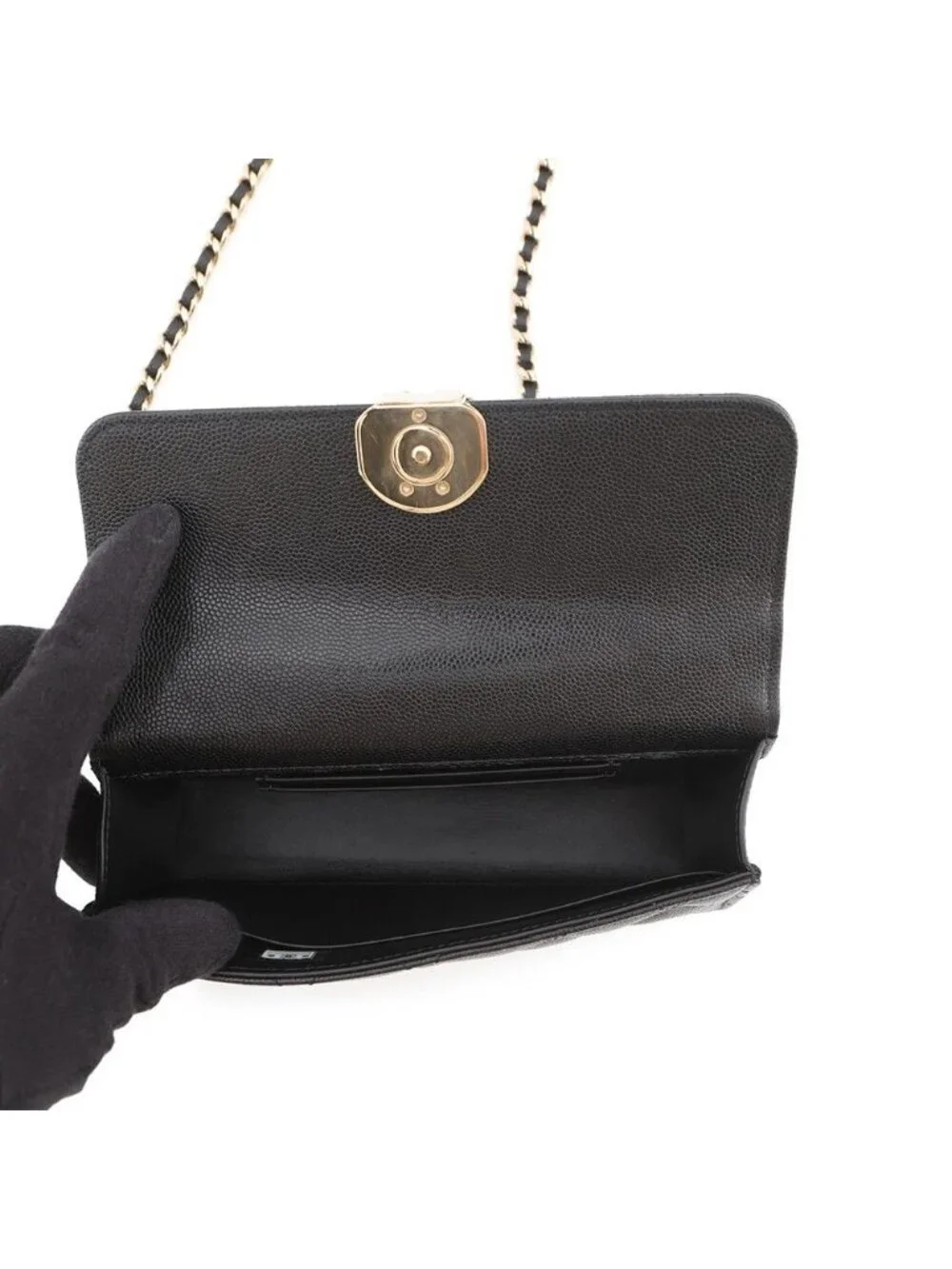 Chanel Chain Shoulder Bag Top Handle Phone Case Quilted CC Logo Caviar Leather